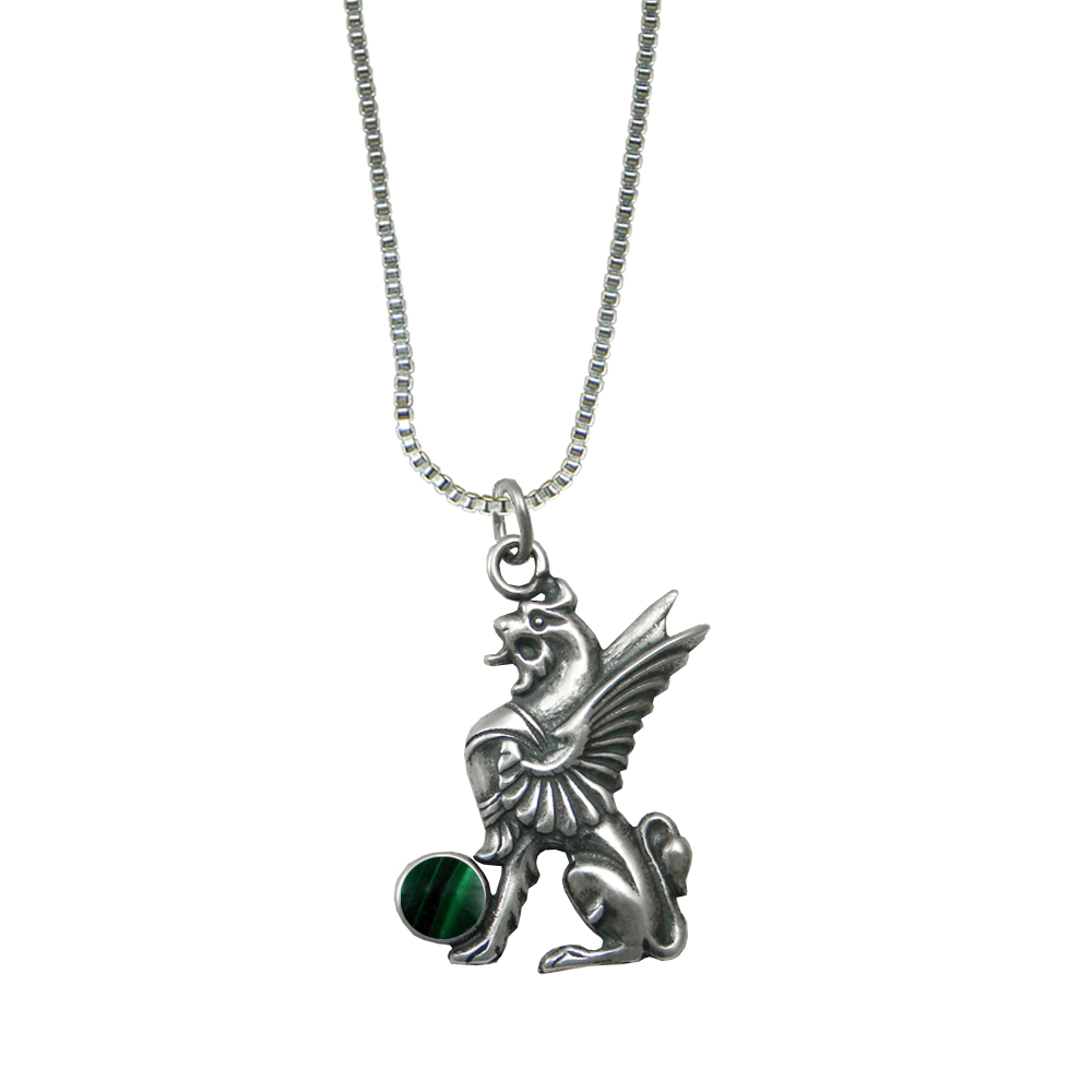Sterling Silver Regal Griffin Pendant With Malachite